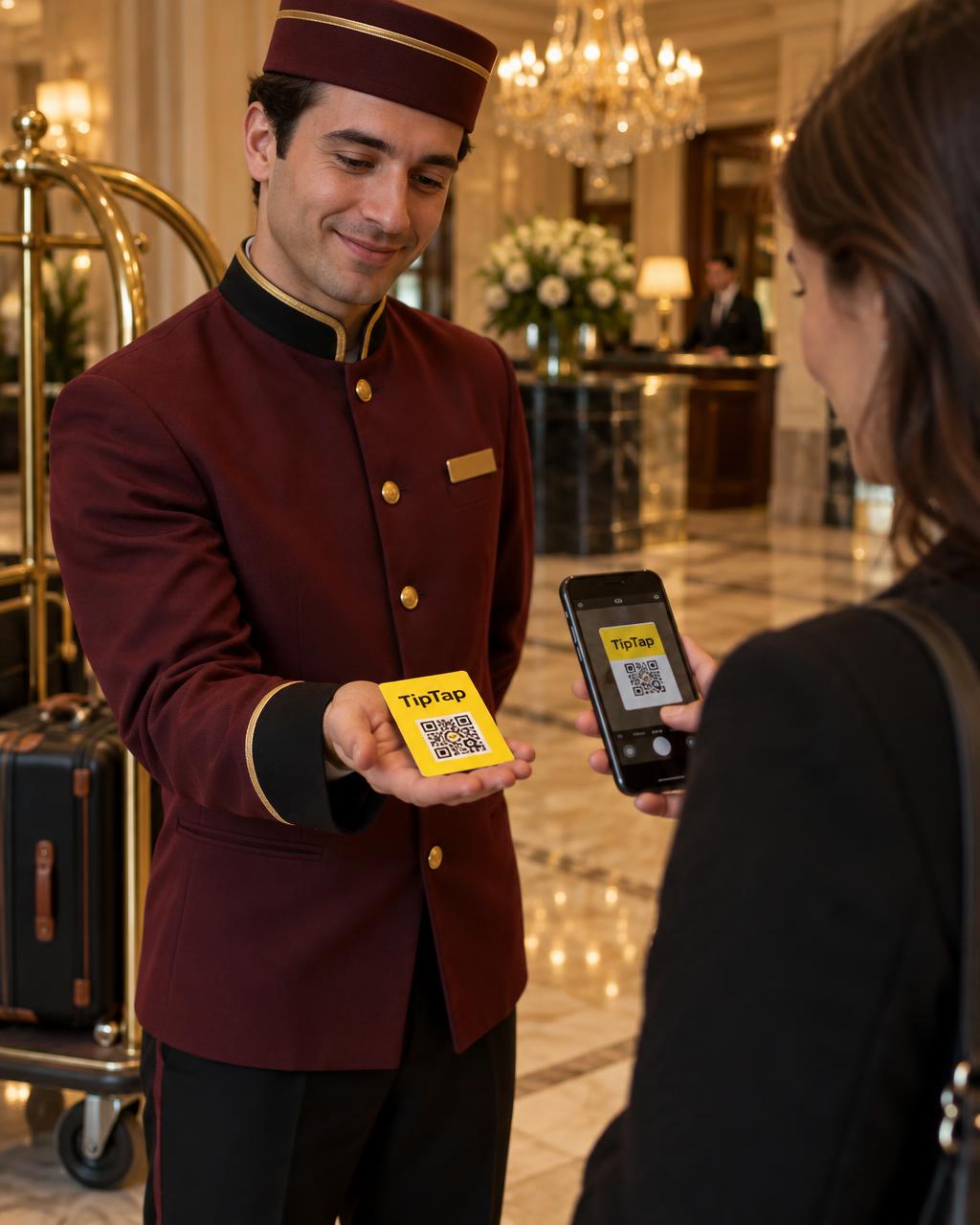 Qonağa TipTap kartını təqdim edən otel əməkdaşı